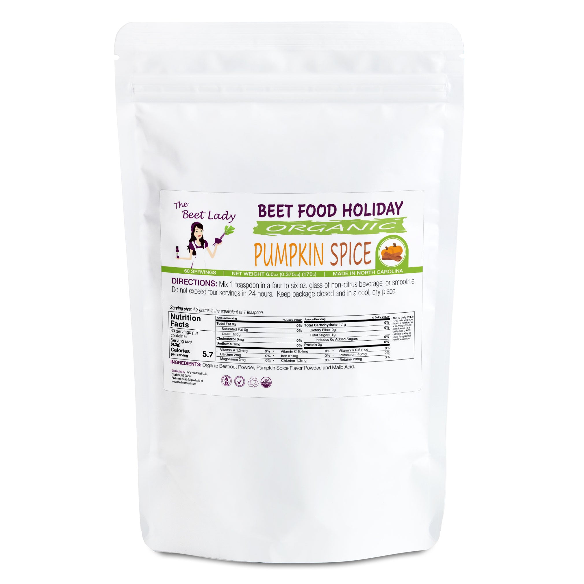 The Beet Lady HOLIDAY PUMPKIN SPICE Beet Food Nutritional Therapy powder blend.  Organic, plant-based, non-GMO.  6 oz