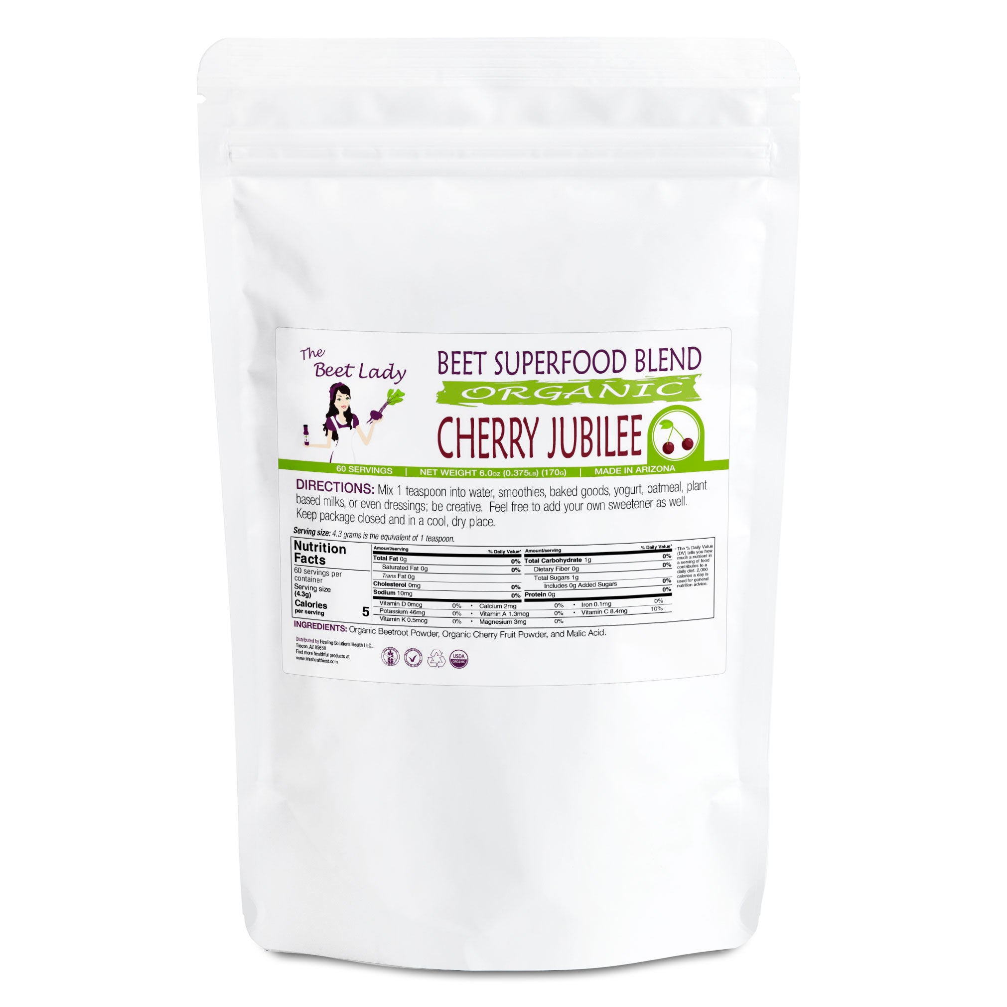The Beet Lady CHERRY JUBILEE Beet Food Nutritional Therapy powder blended with real fruit - 100% bio-available nutrients from good food. Organic, plant-based, non-GMO, clean and raw.