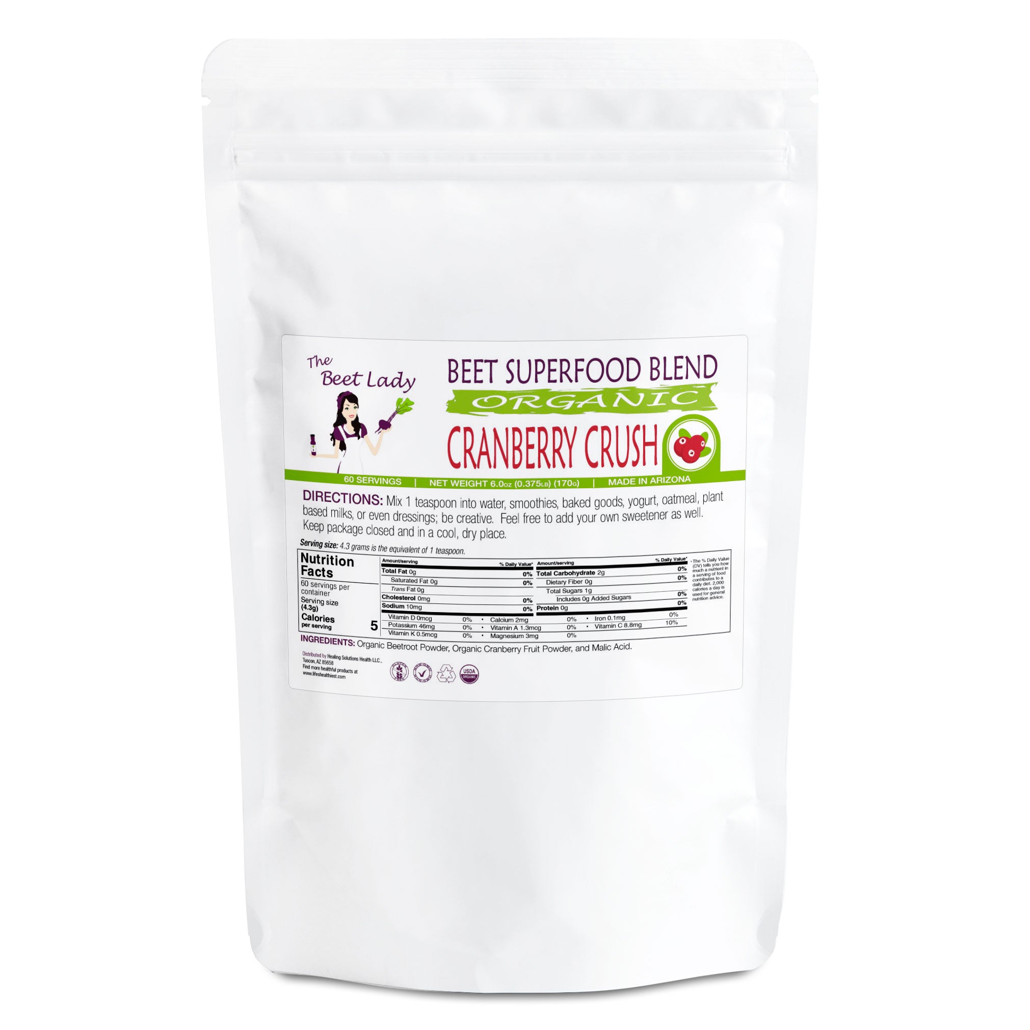 The Beet Lady CRANBERRY CRUSH Beet Food Nutritional Therapy Powder for Thyroid and UTI's 6 oz
