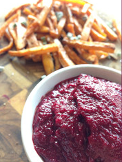 Sweet Potato Fries with a Hint of Sage and Beet Ketchup