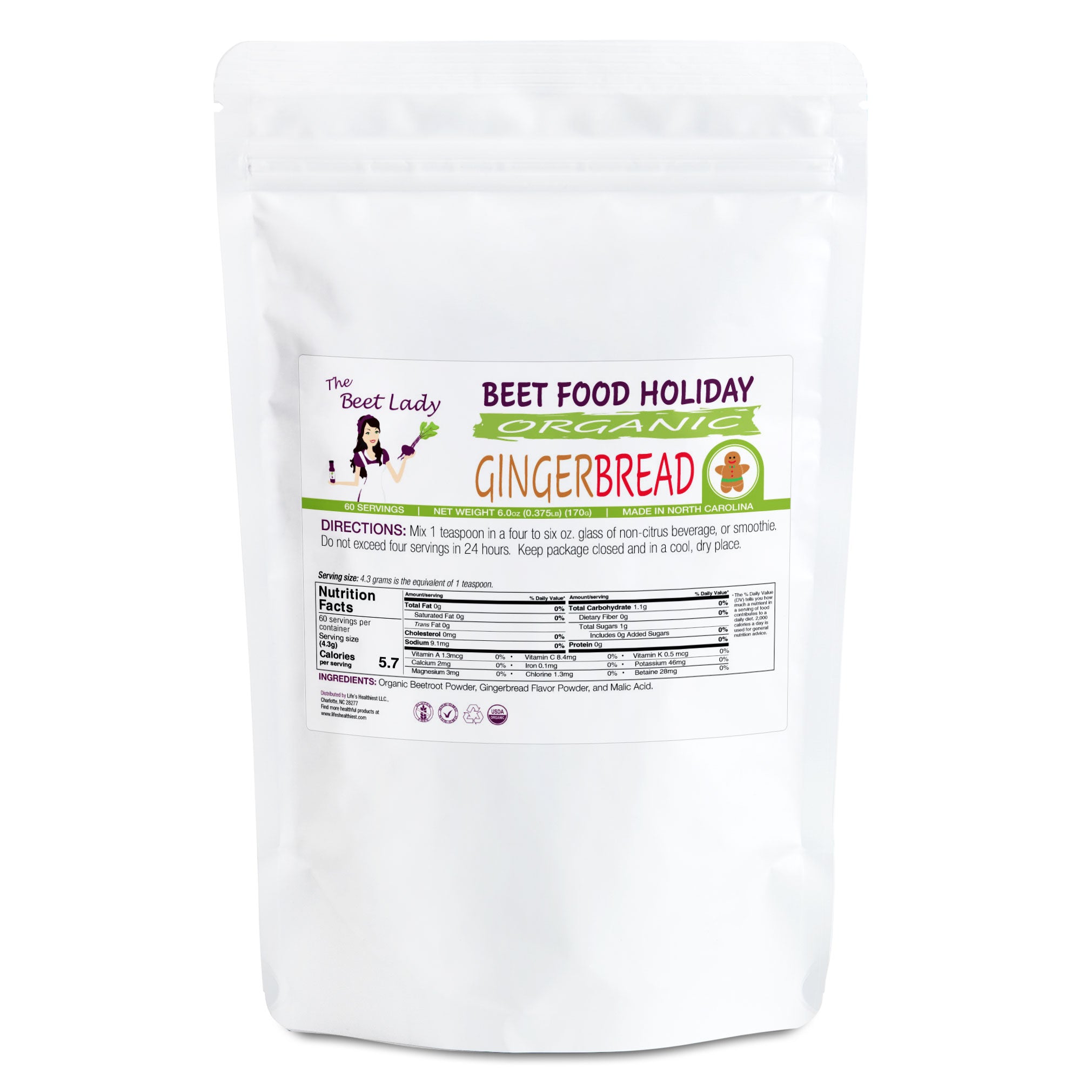 The Beet Lady HOLIDAY GINGER BREAD Beet Food Nutritional Therapy powder blend.  Organic, plant-based, non-GMO.  6 oz - 0