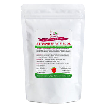 The Beet Lady STRAWBERRY FIELD Beet Food Nutritional Therapy powder blended with real fruit.  Organic, plant-based, non-GMO. 6 oz