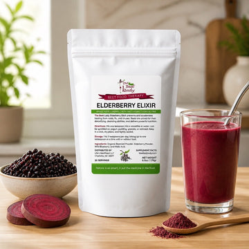 The Beet Lady ELDERBERRY ELIXIR Beet Food Nutritional Therapy powder blended with real fruit.  Organic, plant-based, non-GMO. 6 oz