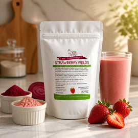 The Beet Lady STRAWBERRY FIELD Beet Food Nutritional Therapy powder blended with real fruit.  Organic, plant-based, non-GMO. 6 oz