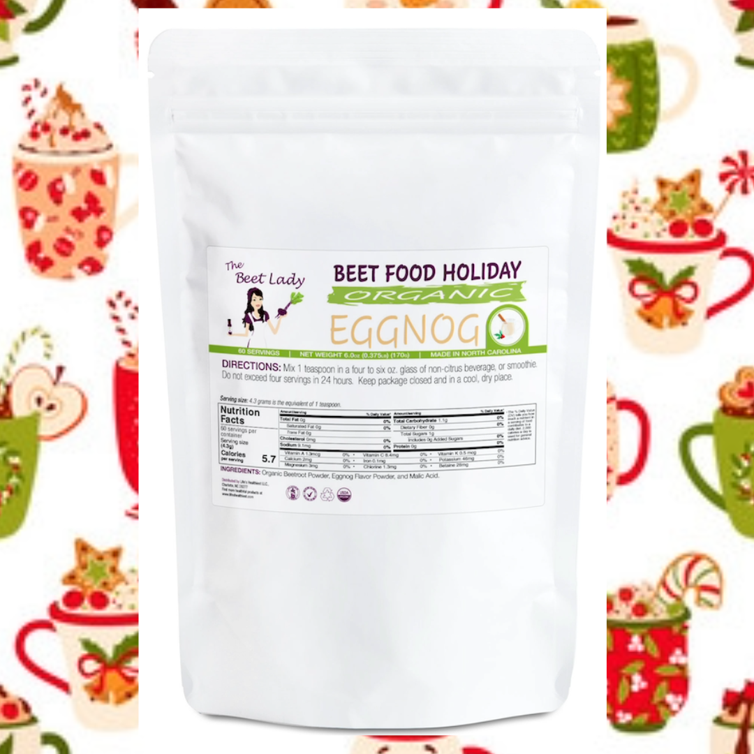The Beet Lady HOLIDAY EGGNOG Beet Food Nutritional Therapy powder blend.  Organic, plant-based, non-GMO.  6 oz