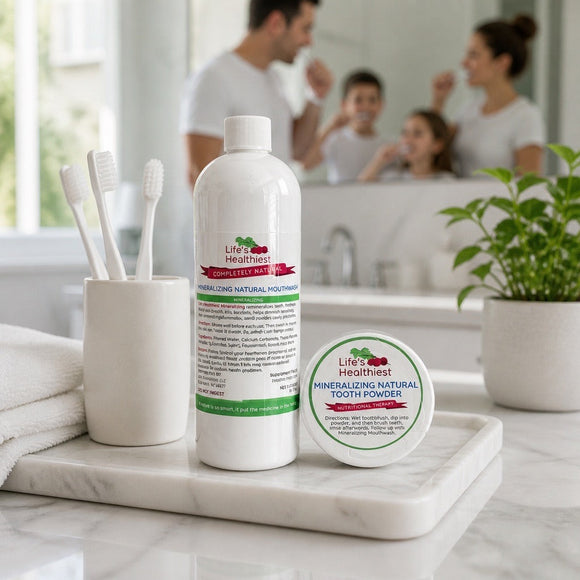 Life's Healthiest Completely Natural Mineralizing Mouth Wash & Tooth Powder.